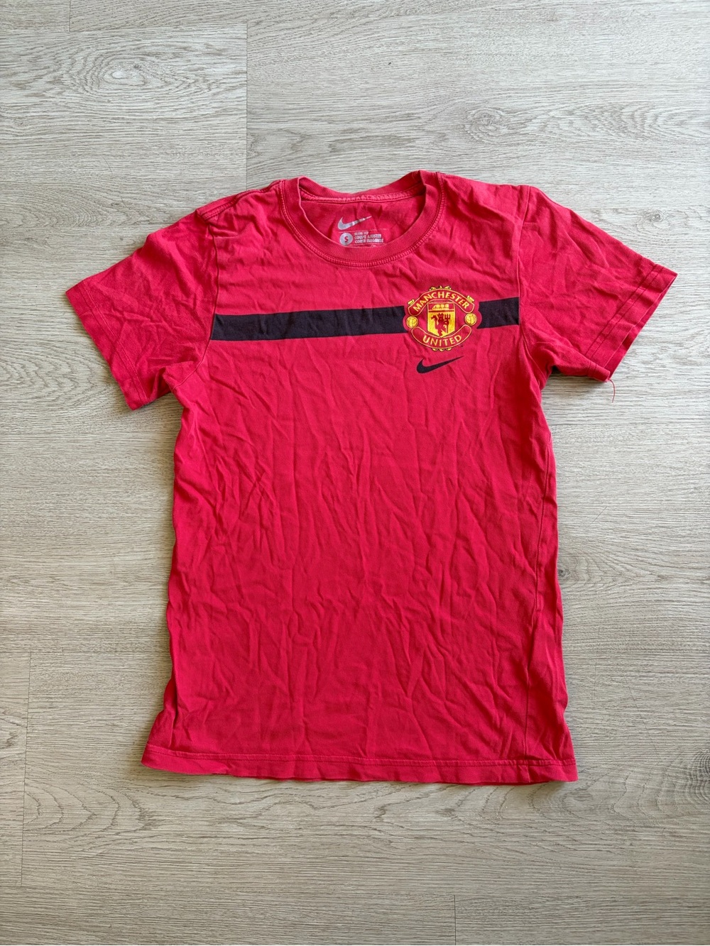 Nike Red Manchester United Short-Sleeve Tee with Black Chest Stripe